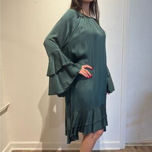 Saten Elegant Teal Ruffle Night Dress